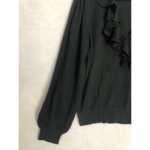 Lauren Ralph Lauren Women's Medium Cotton Blend Ruffle V-Neck Top Black NEW - Picture 3 of 7